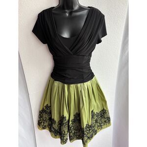 SL Fashions Draped Flare Satin Charmuese Dress Party Formal Black Green Size 6